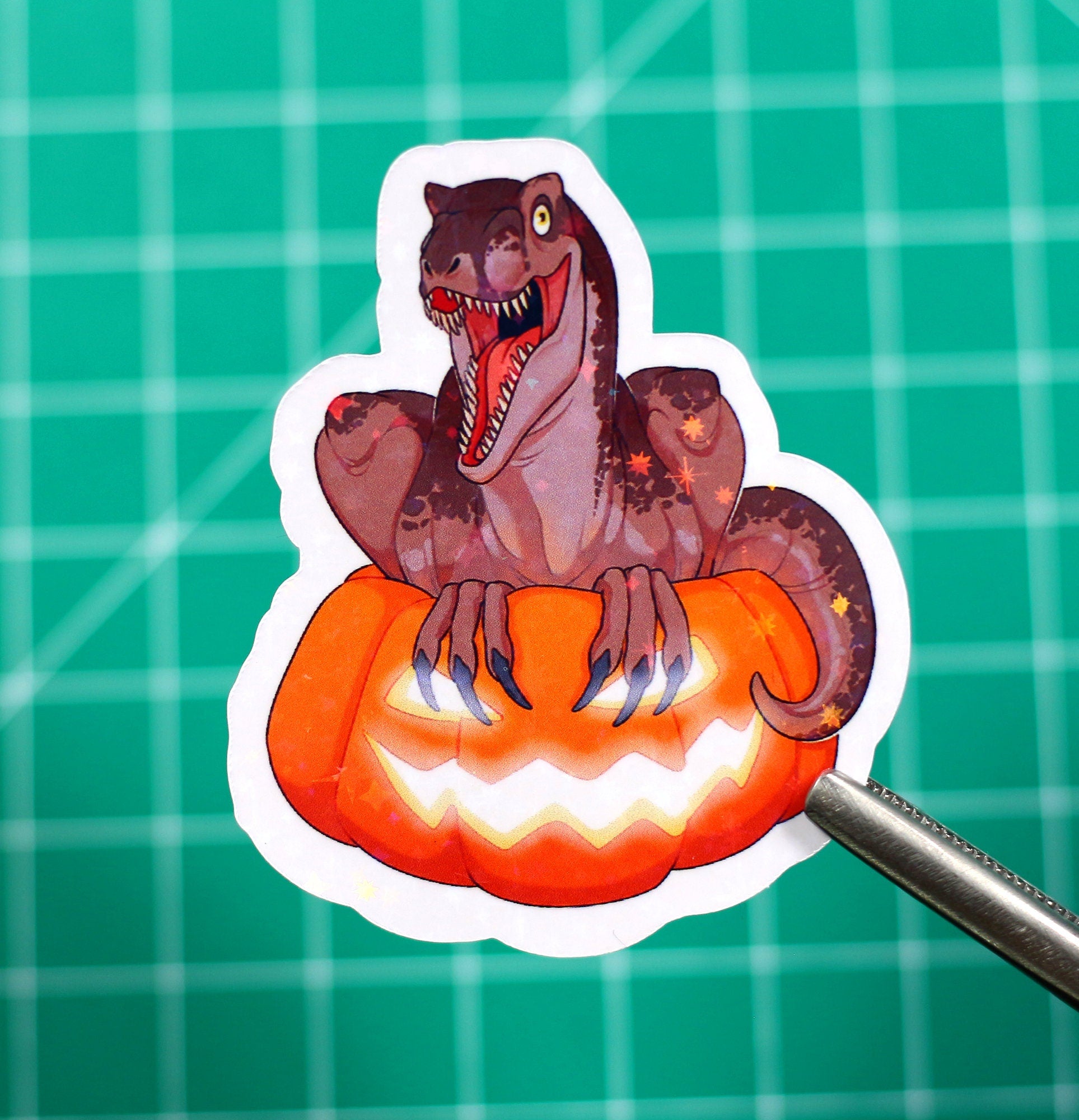 Halloween Pumpkin Velociraptor Vinyl Sticker