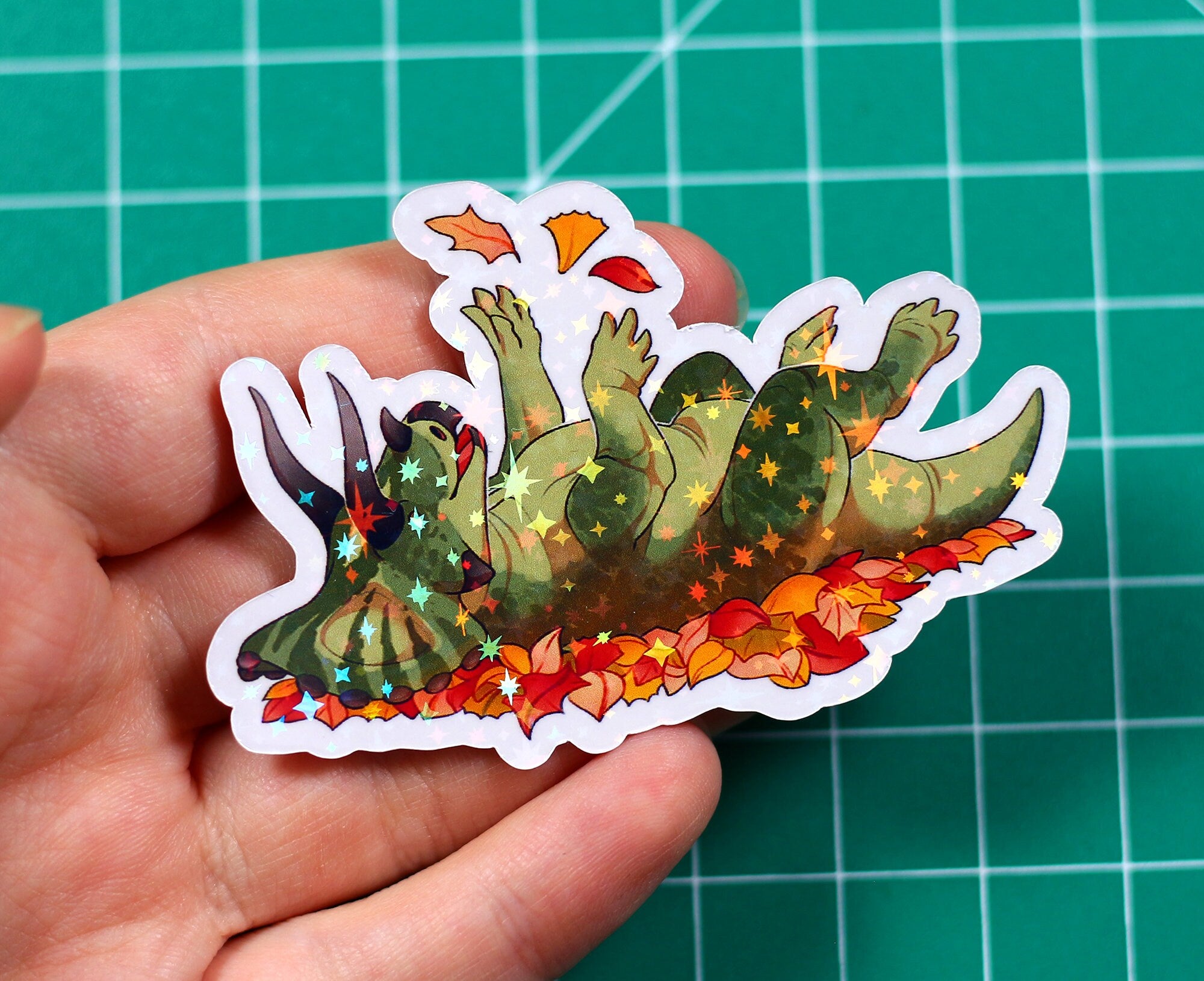 Halloween Leaves Triceratops Vinyl Sticker
