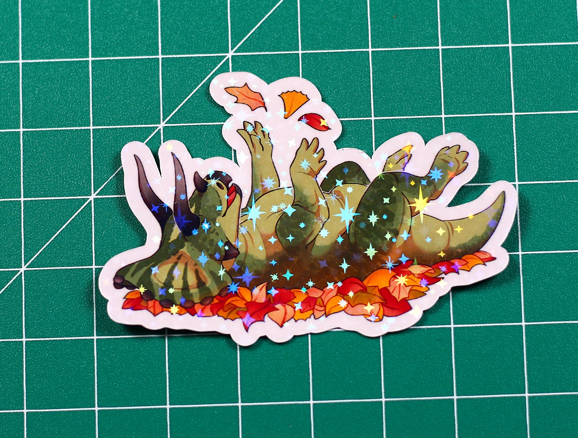 Halloween Leaves Triceratops Vinyl Sticker