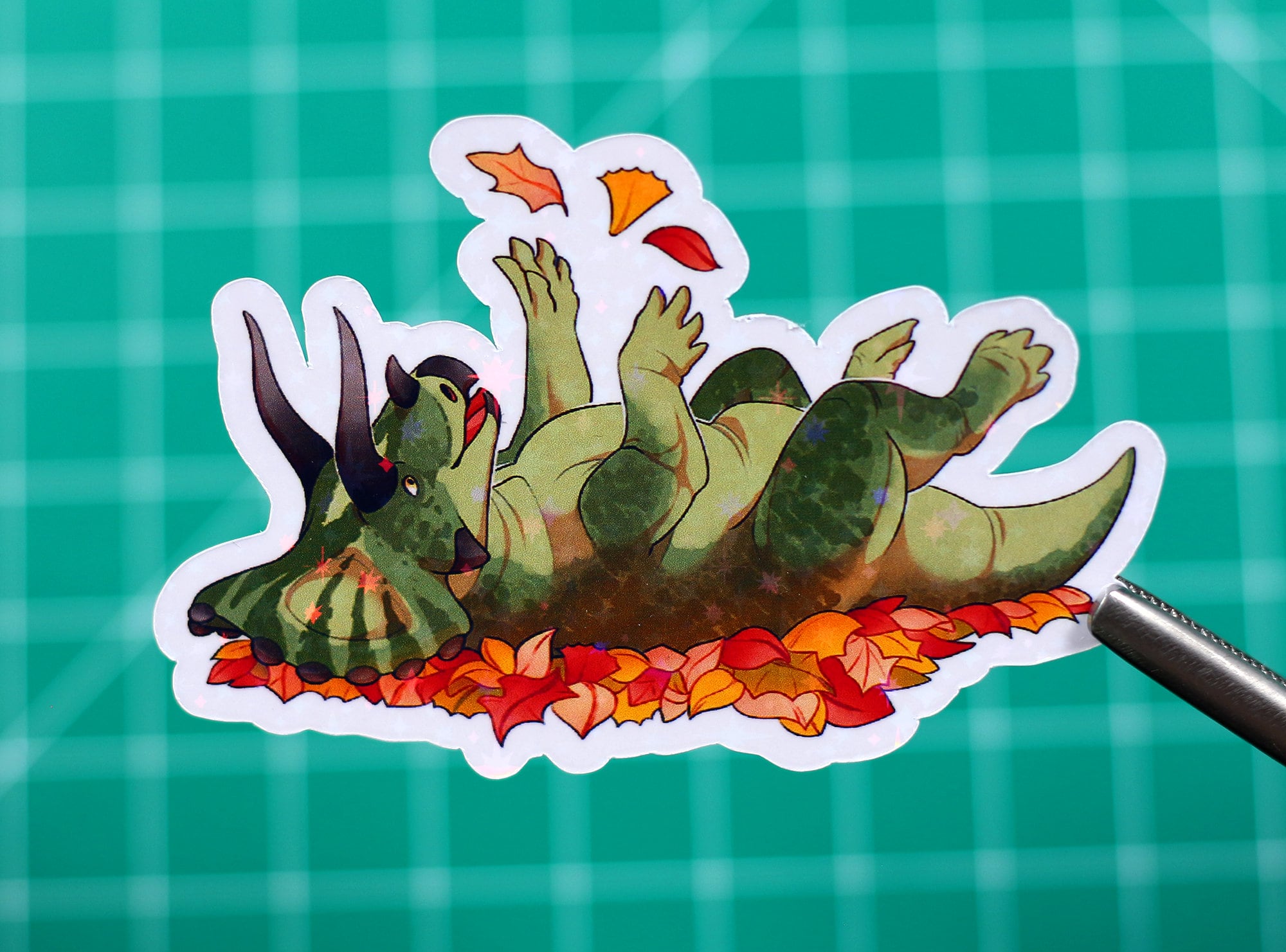 Halloween Leaves Triceratops Vinyl Sticker
