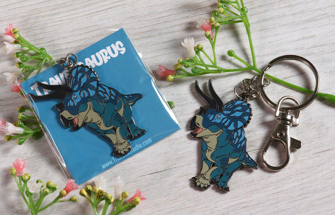 Triceratops Enamel Keychain