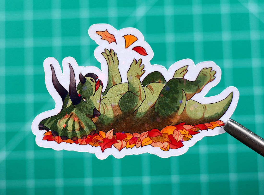Halloween Leaves Triceratops Vinyl Sticker