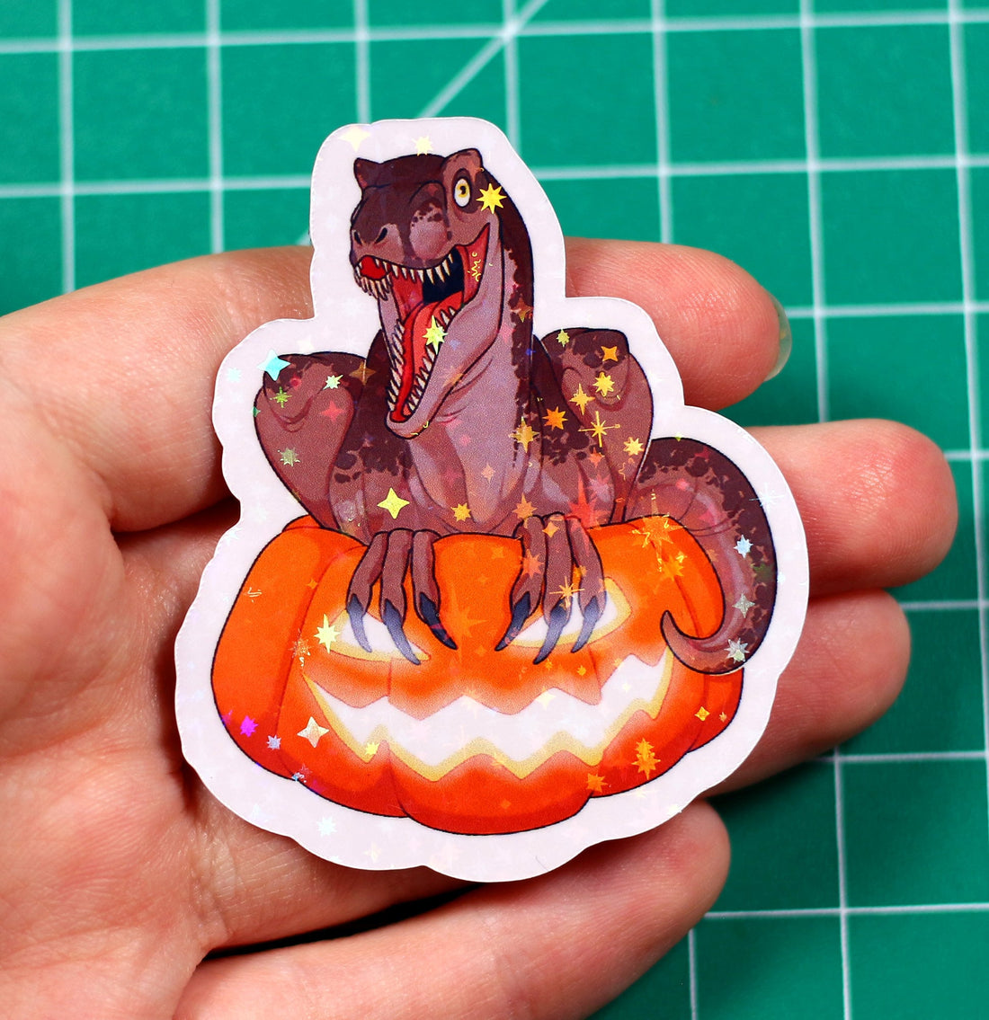 Halloween Pumpkin Velociraptor Vinyl Sticker